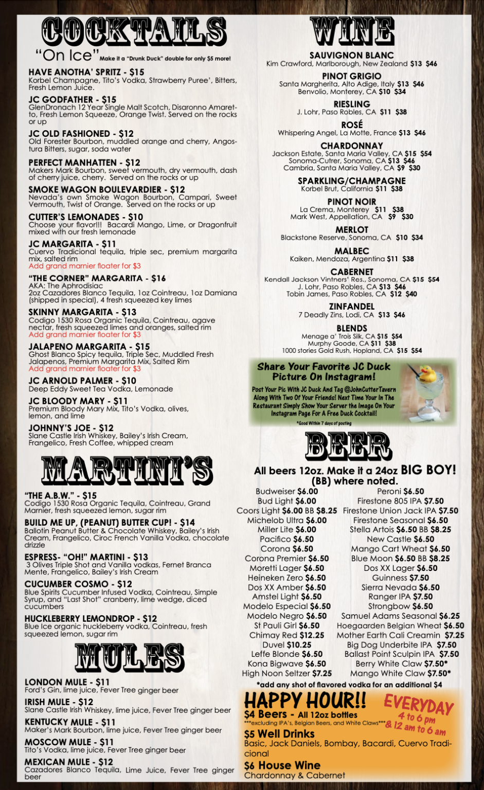 Menu John Cutter Tavern